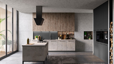 Кухня на заказ Дуб розовый 1909 - Штукатурка бежевая